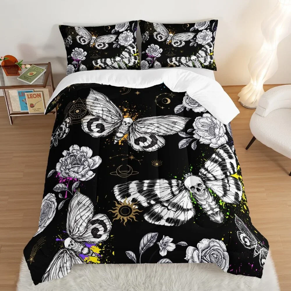 Death Moth Skull Heads Twin Comforter Set